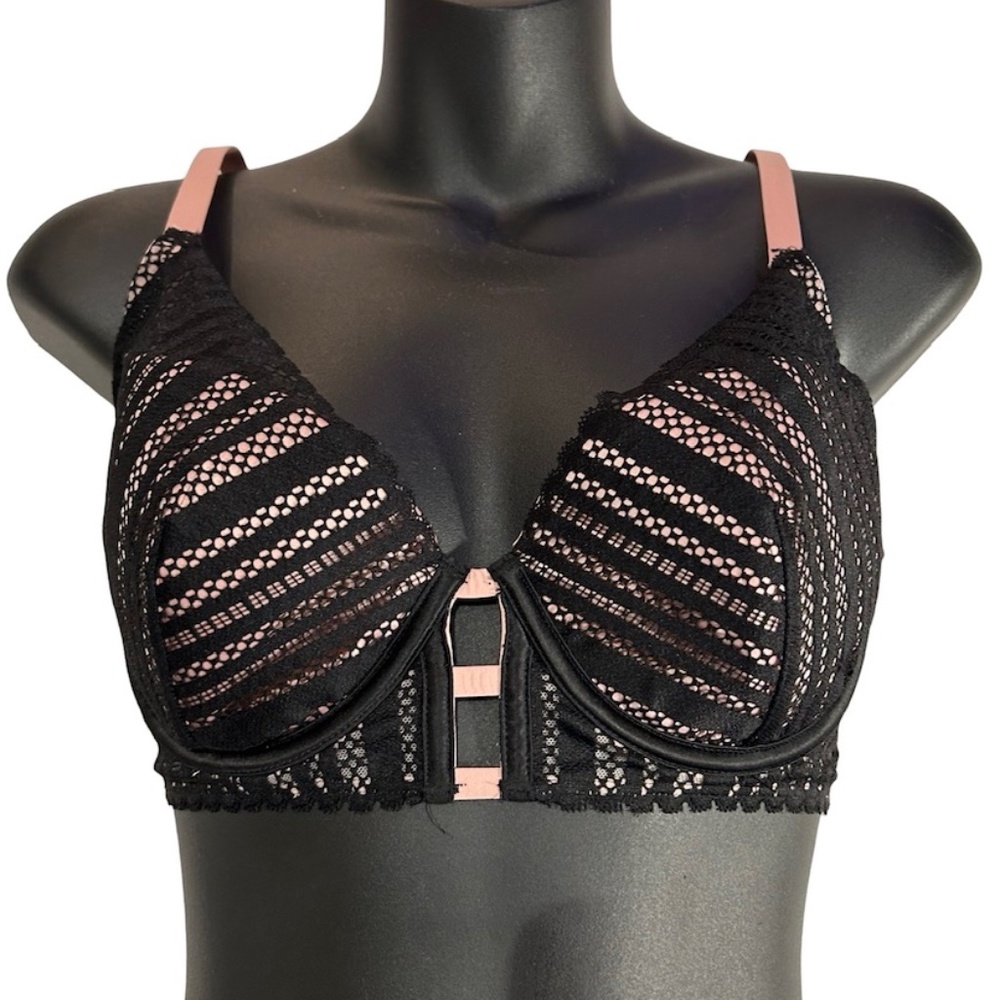 Victoria's Secret Women's Dream Angels Black And Pink Lace Wire Bra Size 32DD